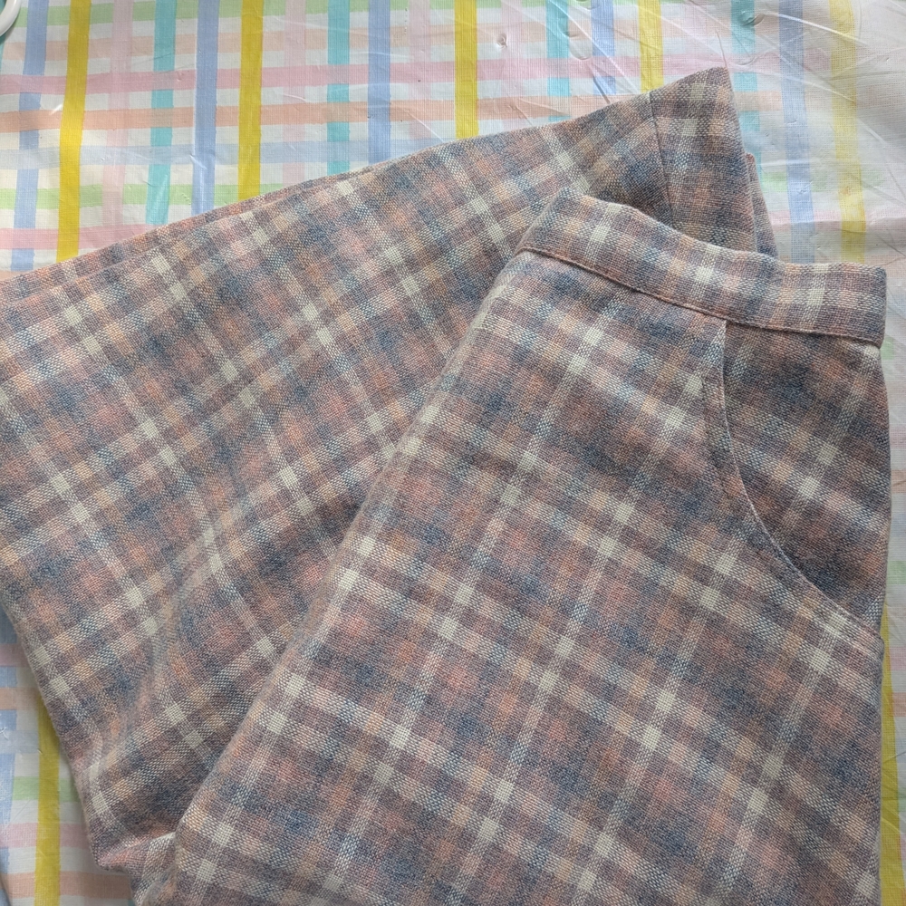 Plaid A-Line Skirt in Soft Pastel Pink and Blue